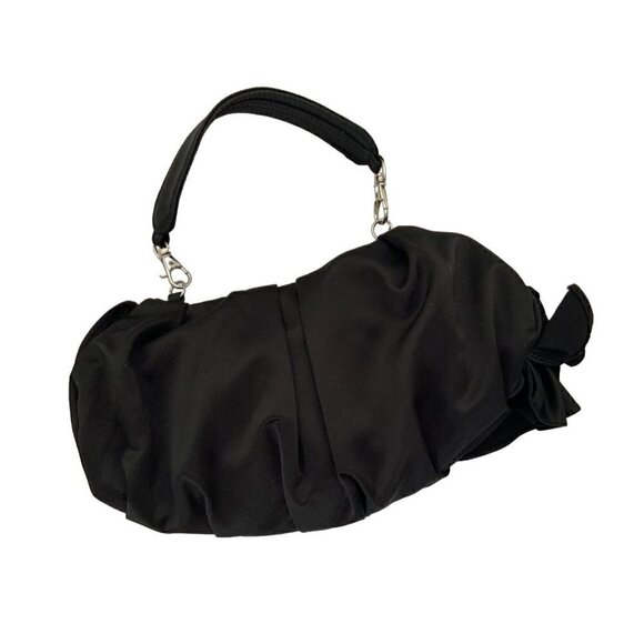 Karen Millen purse satin look fabrics with dust bag black ruffles evening purse - Picture 2 of 9